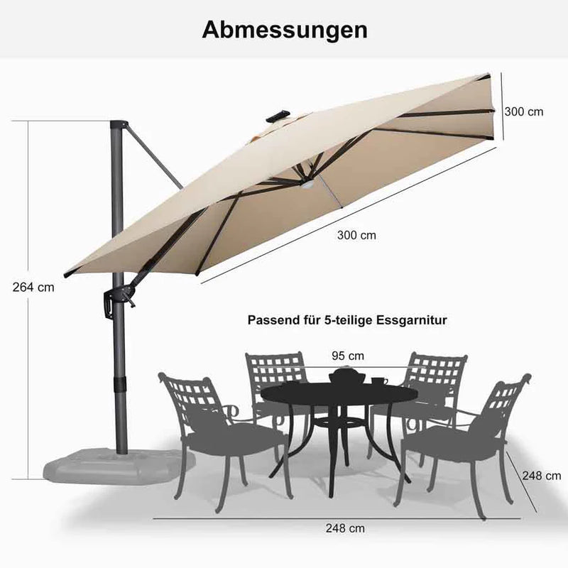 PURPLE LEAF Sonnenschirm Groß Ampelschirm mit Kurbel 360-Grad Drehbar mit Fußpedal und Kreuzsockel für Terrasse, Balkon Sonnenschutz