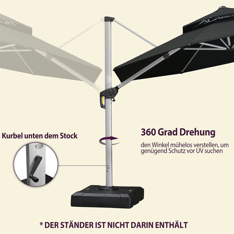 PURPLE LEAF Garten Runder Regenschirm Durchmesser 330cm Khaki