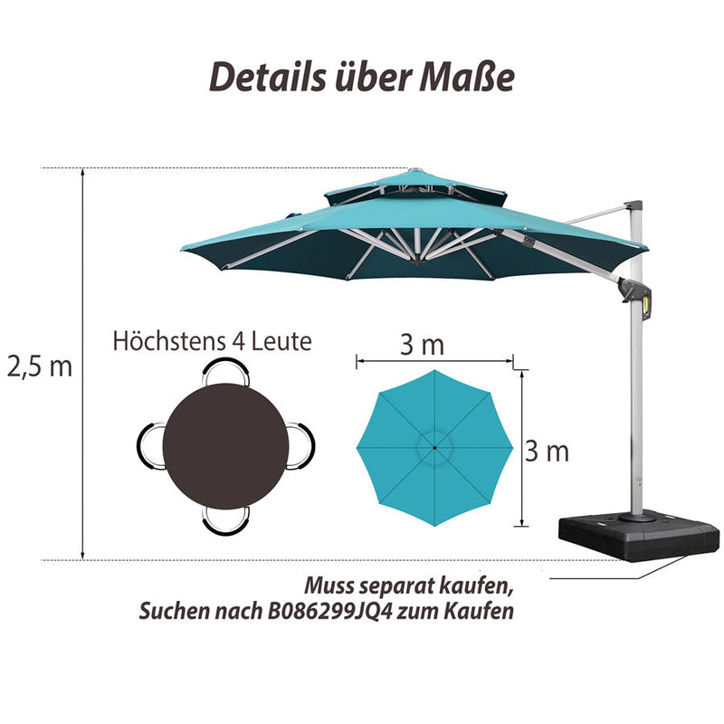PURPLE LEAF Garten Runder Regenschirm Durchmesser 330cm Khaki