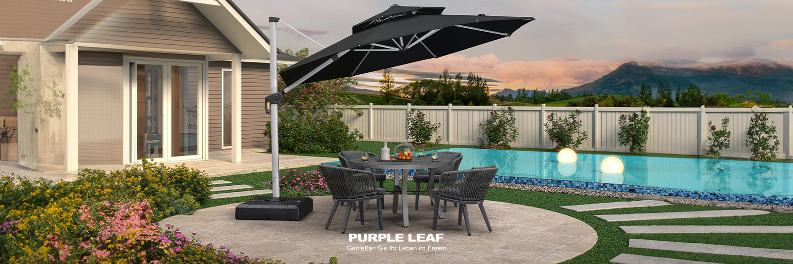 Bigroof Rechteckiger Sonnenschirm 4,5x2,7 M – Doppelseitig, Mit Kurbel & Basis, Für Terrasse & Garten
