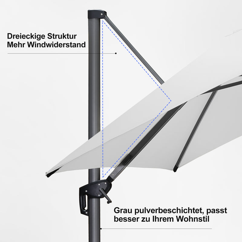 PURPLE LEAF LED Ampelschirm mit Kurbel 360-Grad Drehbar und Schirmständer