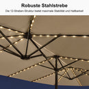 PURPLE LEAF Doppelseitiger Sonnenschirm mit LED-Beleuchtung – inklusive Sockel für den Außenbereich