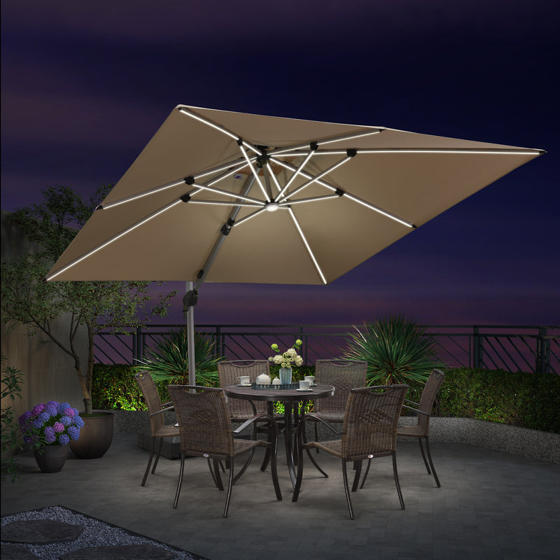 PURPLE LEAF Sonnenschirm Balkon Ampelschirm Drehbar Neigbar Kippbar Marktschirm Groß 360°Rotation, mit LED