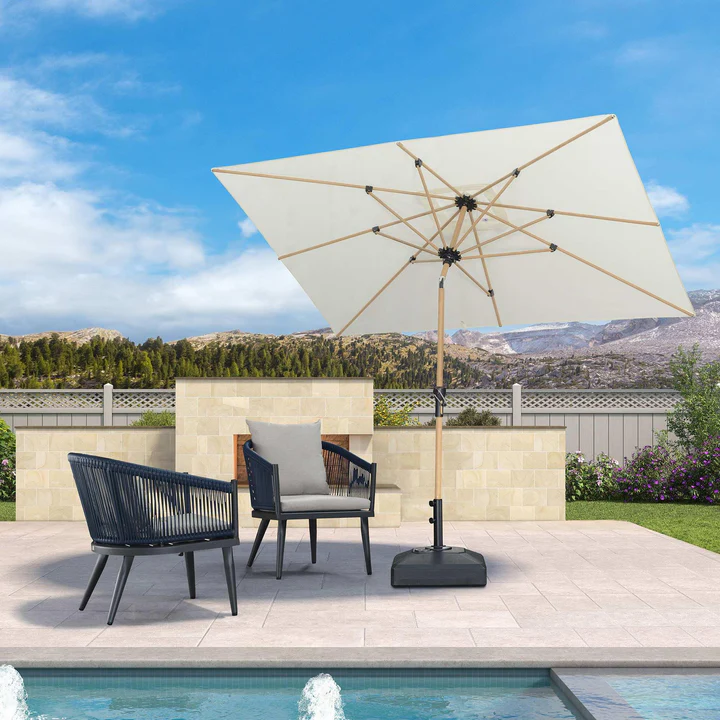 PURPLE LEAF Holzoptik Sonnenschirm Mittelsäulenschirm aus Aluminium Marktschirm für Balkon Market Garten