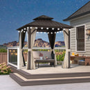 Purple Leaf Bronzer Hardtop-Gartenpavillon mit, verzinktem Stahl-Doppeldach, Netz und Vorhängen, milchweißen Lichterketten