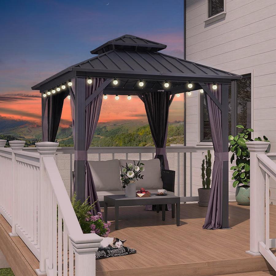 Airwire Pavillon Hardtop 3x3,6m – Doppeldach, Mit Netz & Vorhängen, Aluminiumrahmen, Für Garten & Terrasse (Grau)