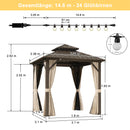 Purple Leaf Bronzer Hardtop-Gartenpavillon mit, verzinktem Stahl-Doppeldach, Netz und Vorhängen, klaren Lichterketten