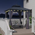 PURPLE LEAF Grauer Hardtop-Pavillon mit robustem Doppel-Dach aus verzinktem Stahl und Lichterkette - transparent