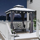 PURPLE LEAF Outdoor Hardtop Pavillon in Hellgrau mit Aluminiumrahmen und Doppel-Dach, mit milchweißer Lichterkette