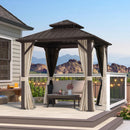 Purple Leaf Bronzer Hardtop-Gartenpavillon für Terrasse mit verzinktem Stahl-Doppeldach, Netz und Vorhängen