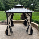 Purple Leaf Bronzer Hardtop-Gartenpavillon für Terrasse mit verzinktem Stahl-Doppeldach, Netz und Vorhängen