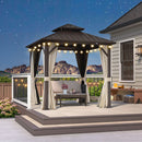 Purple Leaf Bronzer Hardtop-Gartenpavillon mit, verzinktem Stahl-Doppeldach, Netz und Vorhängen, klaren Lichterketten