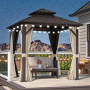 Purple Leaf Bronzer Hardtop-Gartenpavillon mit, verzinktem Stahl-Doppeldach, Netz und Vorhängen, milchweißen Lichterketten