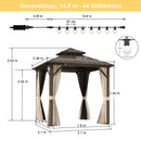Purple Leaf Bronzer Hardtop-Gartenpavillon mit, verzinktem Stahl-Doppeldach, Netz und Vorhängen, milchweißen Lichterketten