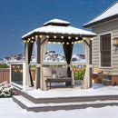 Purple Leaf Bronzer Hardtop-Gartenpavillon mit, verzinktem Stahl-Doppeldach, Netz und Vorhängen, klaren Lichterketten