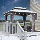 PURPLE LEAF Grauer Hardtop-Pavillon mit robustem Doppel-Dach aus verzinktem Stahl und Lichterkette - transparent