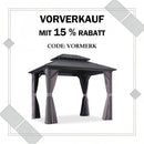 PURPLE LEAF Grauer Hardtop-Pavillon mit strapazierfähigem verzinktem Stahl-Dach in Doppeldach-Ausführung mit Netz und Vorhängen