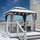 PURPLE LEAF Grauer Hardtop Pavillon mit robustem Doppeldach aus verzinktem Stahl und milchweißen Lichterketten