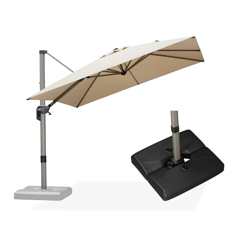 PURPLE LEAF Deluxe - Aluminium Outdoor Patio-Sonnenschirm Quadratisch mit Schirmständer Edel, windfest und vielseitig einstellbar