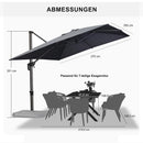 PURPLE LEAF Sonnenschirm Groß Ampelschirm mit Kurbel 360-Grad Drehbar mit Fußpedal für Terrasse, Balkon Sonnenschutz