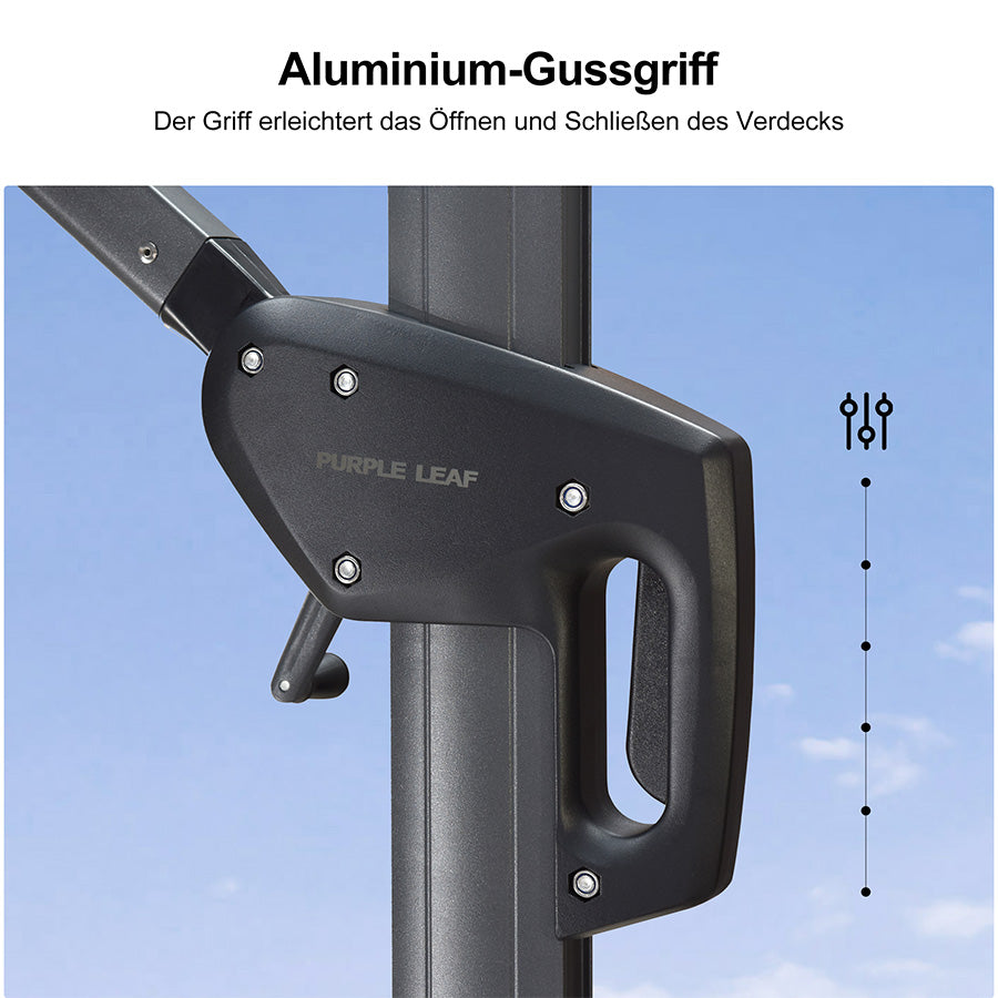 PURPLE LEAF Sonnenschirm Groß Ampelschirm mit Kurbel 360-Grad Drehbar mit Fußpedal für Terrasse, Balkon Sonnenschutz