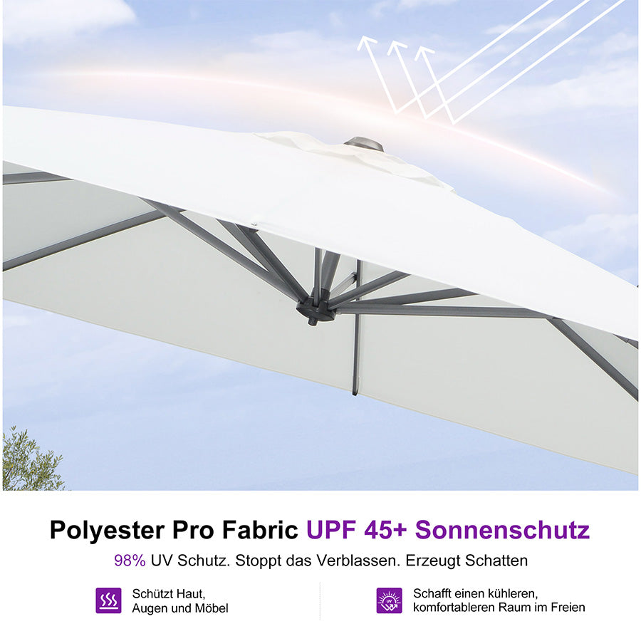 PURPLE LEAF Sonnenschirm Groß Ampelschirm mit Kurbel 360-Grad Drehbar mit Fußpedal für Terrasse, Balkon Sonnenschutz
