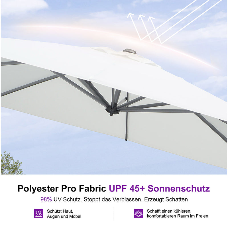 PURPLE LEAF Sonnenschirm Groß Ampelschirm mit Kurbel 360-Grad Drehbar mit Fußpedal für Terrasse, Balkon Sonnenschutz