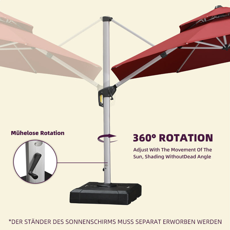 PURPLE LEAF Runder Sonnenschirm mit LED-Solarbeleuchtung und Schirmständer