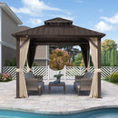 Purple Leaf Bronzer Hardtop-Gartenpavillon für Terrasse mit verzinktem Stahl-Doppeldach, Netz und Vorhängen