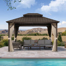 Purple Leaf Bronzer Hardtop-Gartenpavillon für Terrasse mit verzinktem Stahl-Doppeldach, Netz und Vorhängen