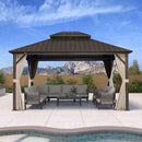 Purple Leaf Bronzer Hardtop-Gartenpavillon für Terrasse mit verzinktem Stahl-Doppeldach, Netz und Vorhängen