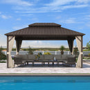 Purple Leaf Bronzer Hardtop-Gartenpavillon für Terrasse mit verzinktem Stahl-Doppeldach, Netz und Vorhängen