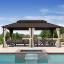 Purple Leaf Bronzer Hardtop-Gartenpavillon für Terrasse mit verzinktem Stahl-Doppeldach, Netz und Vorhängen