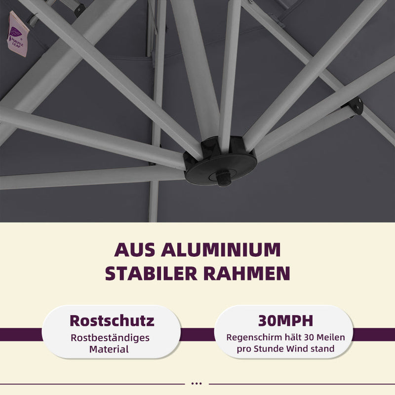 PURPLE LEAF Sonnenschirm Ampelschirm Drehbar Neigbar Kippbar Marktschirm 360°Rotation, Gartenschirm mit Kurbel（im Voraus verkaufen）