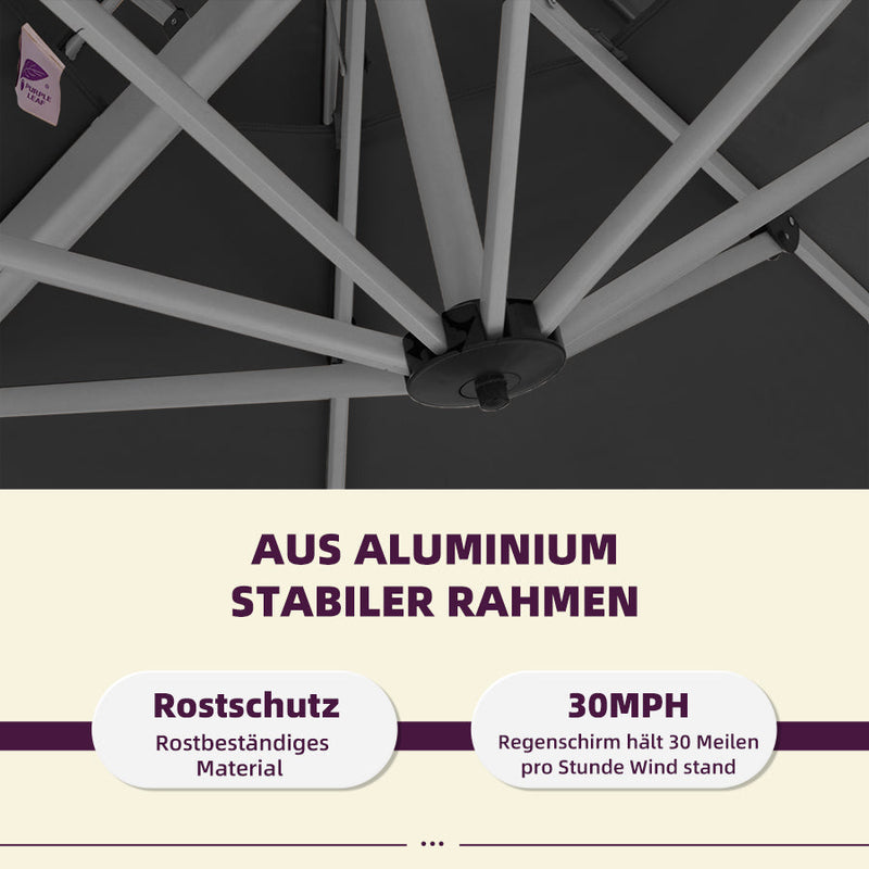 PURPLE LEAF Sonnenschirm Ampelschirm Drehbar Neigbar Kippbar Marktschirm 360°Rotation, Gartenschirm mit Kurbel（im Voraus verkaufen）