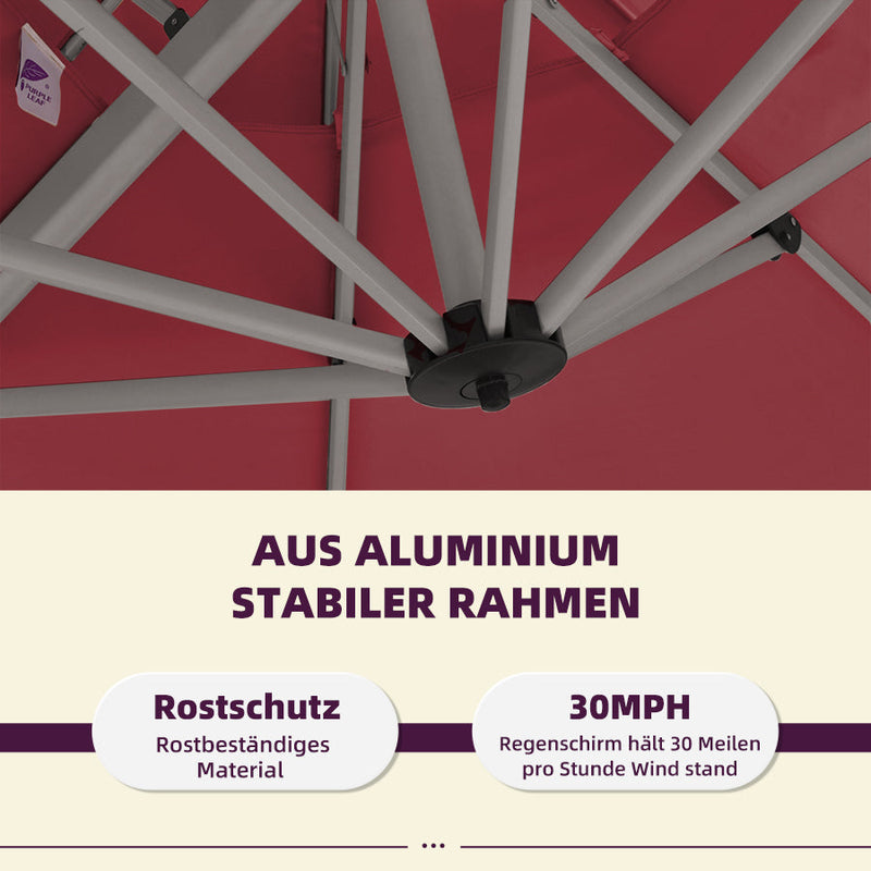 PURPLE LEAF Garten Runder Regenschirm Durchmesser 330cm Grau