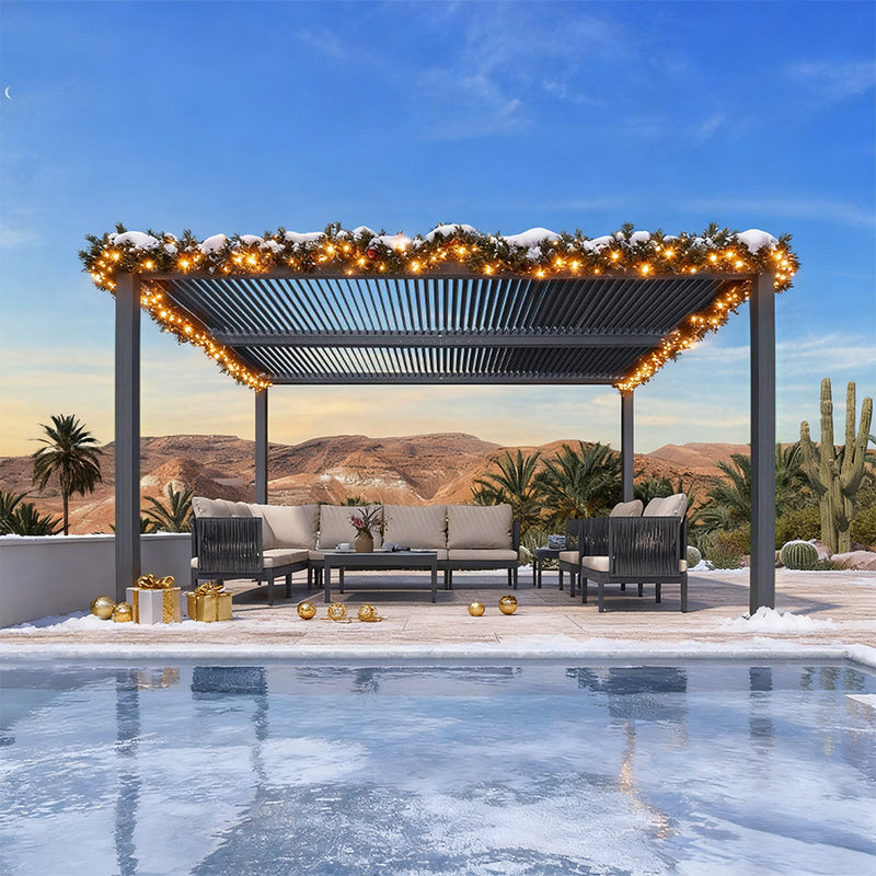 PURPLE LEAF Lamellen Pergola Outdoor Aluminium Pergola Freistehend Pergola mit Lamellendach Einstellbar Hardtop Pavillon,mit Geeignet für Garten Terrasse Hinterhof,Grau