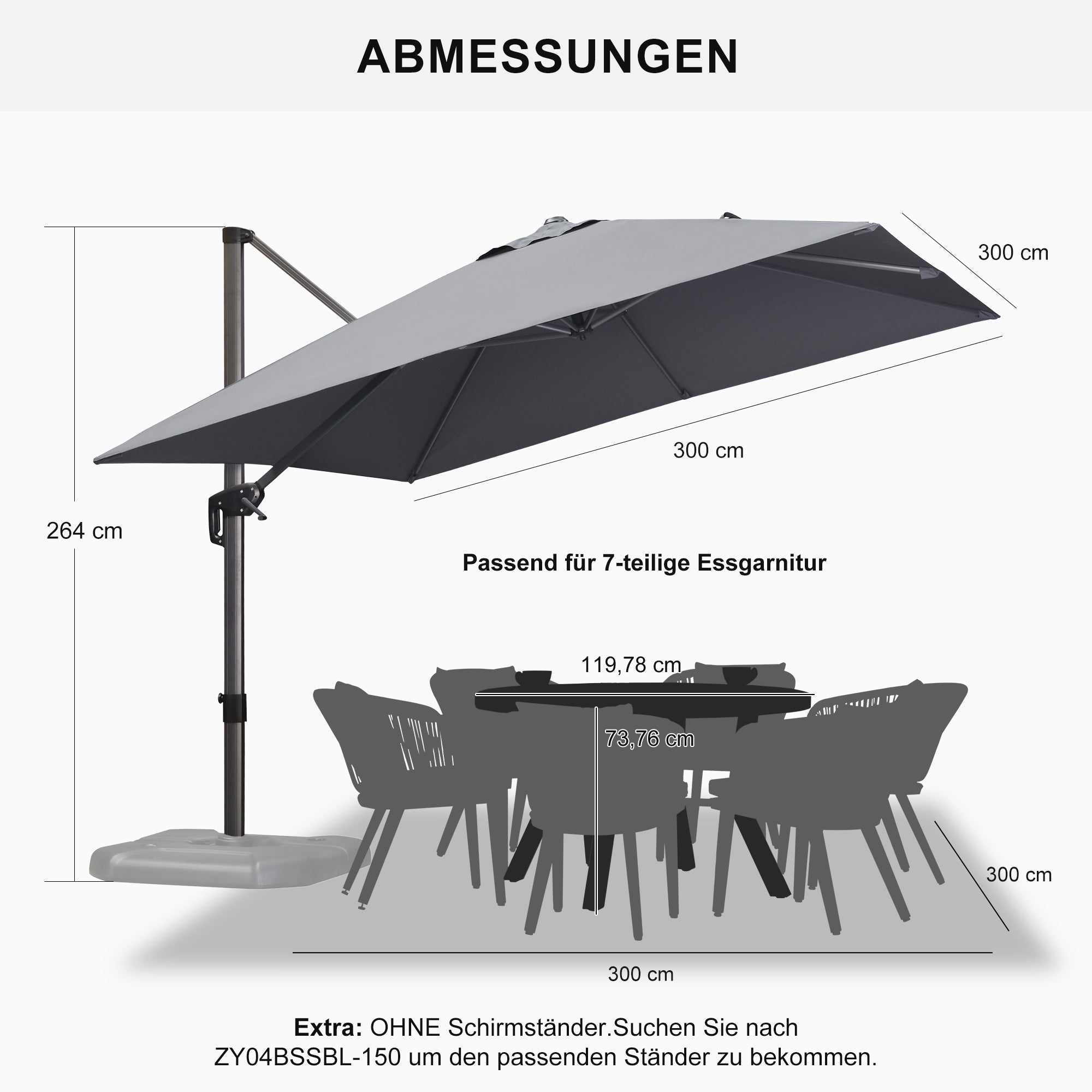 PURPLE LEAF Sonnenschirm Groß Ampelschirm mit Kurbel 360-Grad Drehbar mit Fußpedal für Terrasse, Balkon Sonnenschutz
