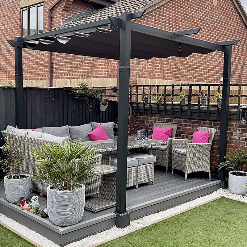 PURPLE LEAF Pergola Aluminium Einziehbare für den Außenbereich mit Sonnenschutzdach, Terrasse, Unterstand für Hinterhof, Metallgrill-Pavillon-PRG