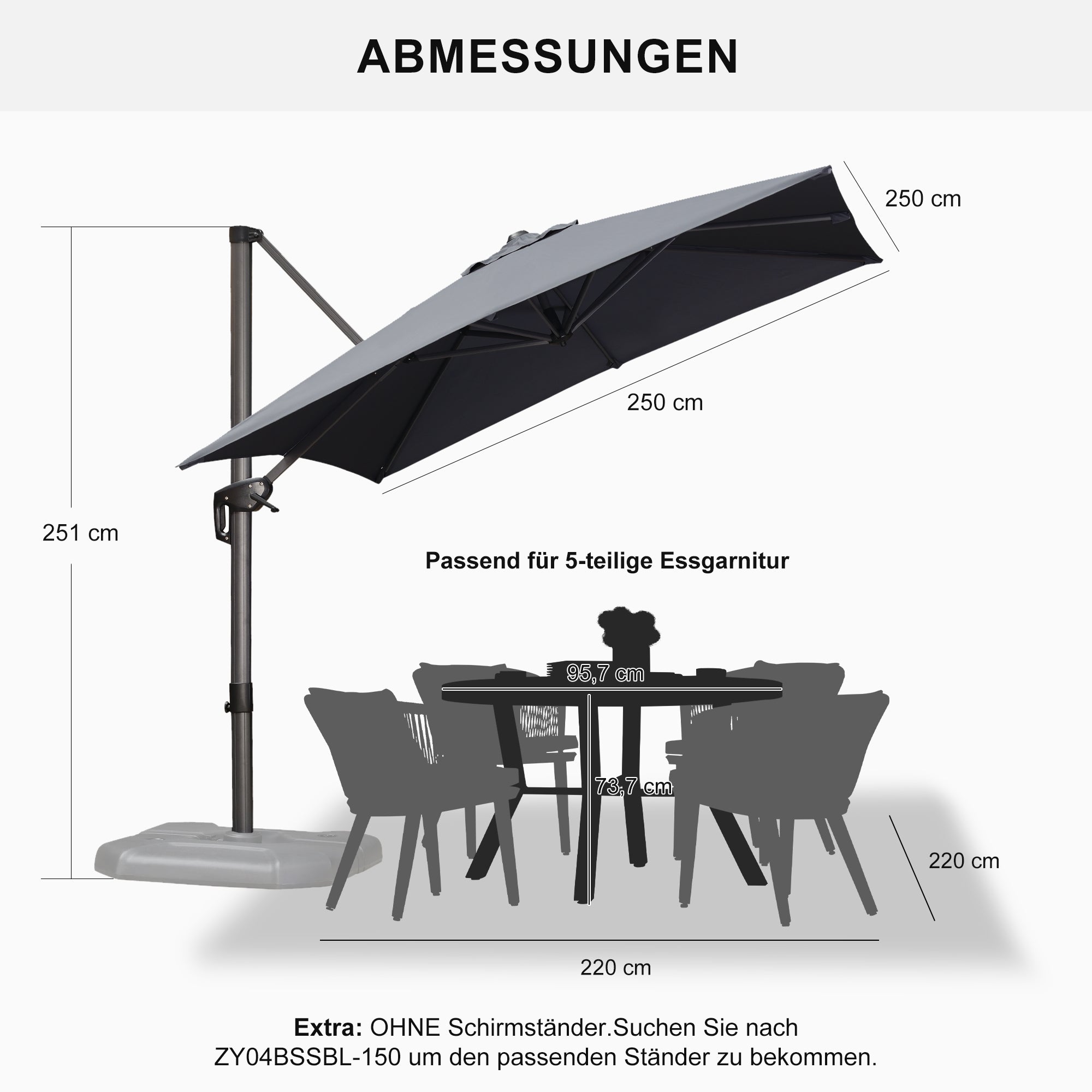 PURPLE LEAF Sonnenschirm Groß Ampelschirm mit Kurbel 360-Grad Drehbar mit Fußpedal für Terrasse, Balkon Sonnenschutz