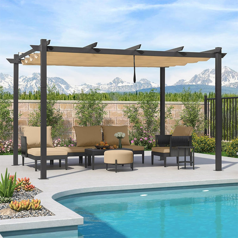 PURPLE LEAF Pergola Aluminium Einziehbare für den Außenbereich mit Sonnenschutzdach, Terrasse, Unterstand für Hinterhof, Metallgrill-Pavillon-PRG