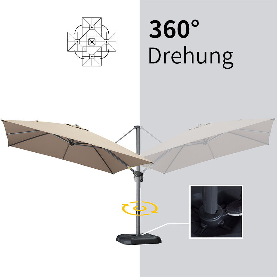 PURPLE LEAF Sonnenschirm Groß Ampelschirm mit Kurbel 360-Grad Drehbar mit Fußpedal für Terrasse, Balkon Sonnenschutz