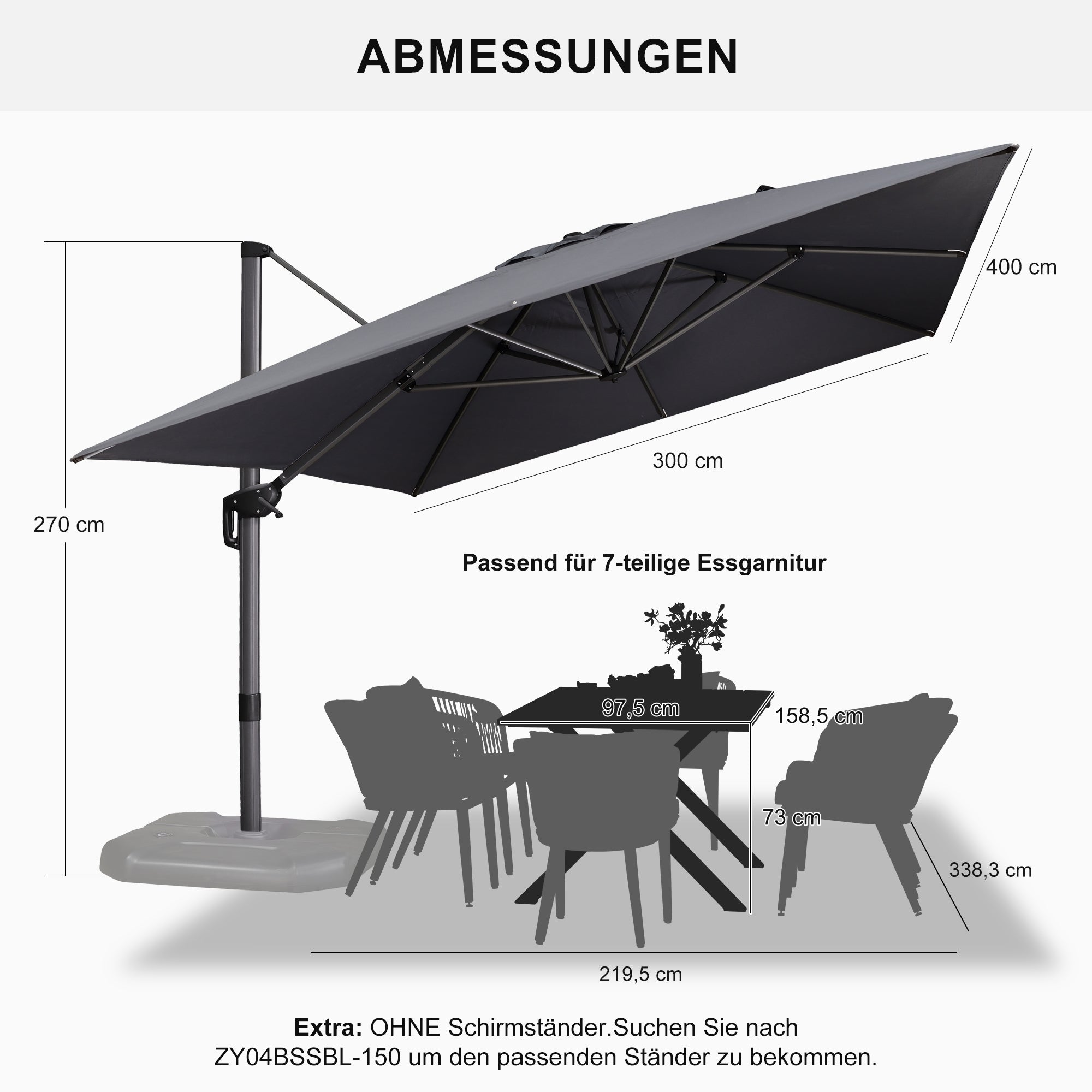PURPLE LEAF Sonnenschirm Groß Ampelschirm mit Kurbel 360-Grad Drehbar mit Fußpedal für Terrasse, Balkon Sonnenschutz