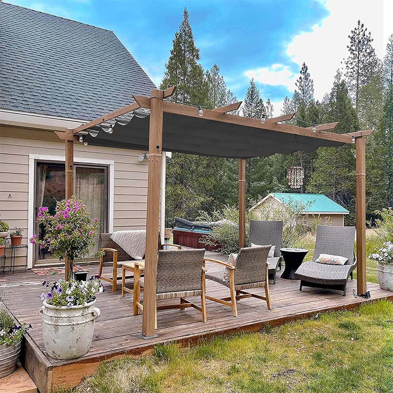PURPLE LEAF Pergola Metall Holzoptik Garten Pavillon Aluminum Pergola Wasserdicht Sonnendach mit Schiebedach, Gartenpavillon Mit Markisenschutz