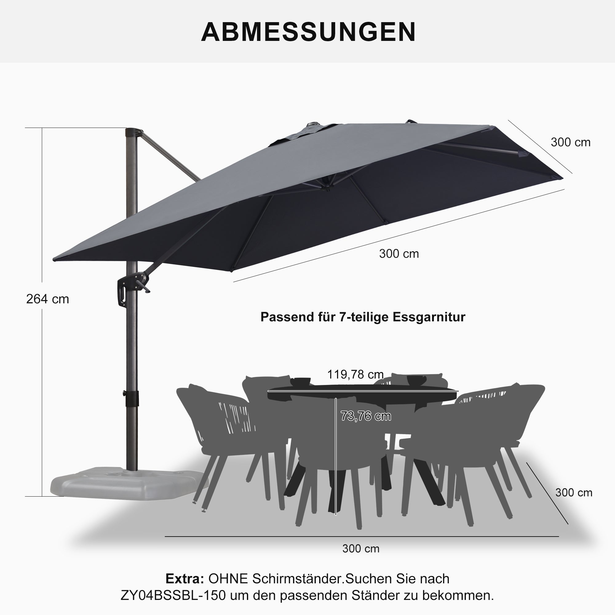 PURPLE LEAF Sonnenschirm Groß Ampelschirm mit Kurbel 360-Grad Drehbar mit Fußpedal für Terrasse, Balkon Sonnenschutz