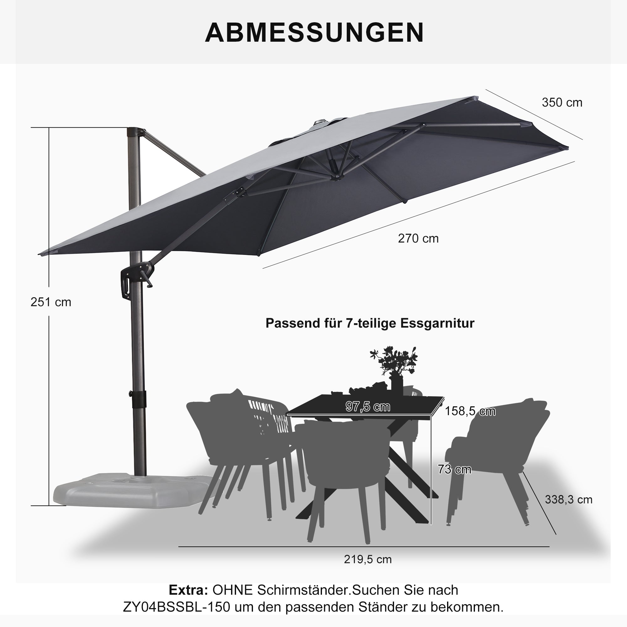 PURPLE LEAF Sonnenschirm Groß Ampelschirm mit Kurbel 360-Grad Drehbar mit Fußpedal für Terrasse, Balkon Sonnenschutz