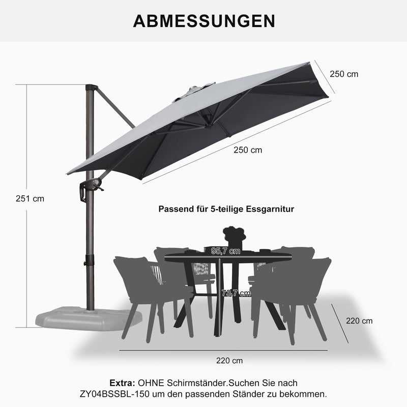 PURPLE LEAF Sonnenschirm Groß Ampelschirm mit Kurbel 360-Grad Drehbar mit Fußpedal und Kreuzsockel für Terrasse, Balkon Sonnenschutz