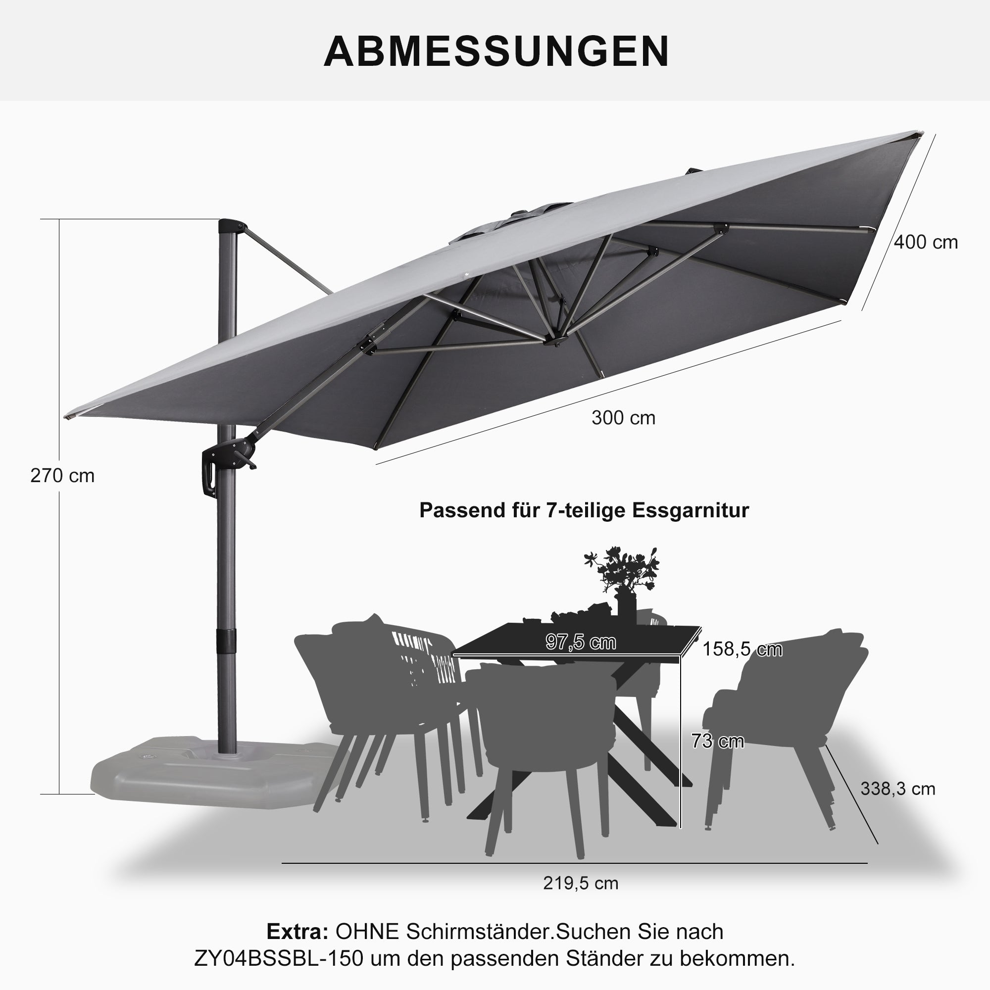 PURPLE LEAF Sonnenschirm Groß Ampelschirm mit Kurbel 360-Grad Drehbar mit Fußpedal für Terrasse, Balkon Sonnenschutz