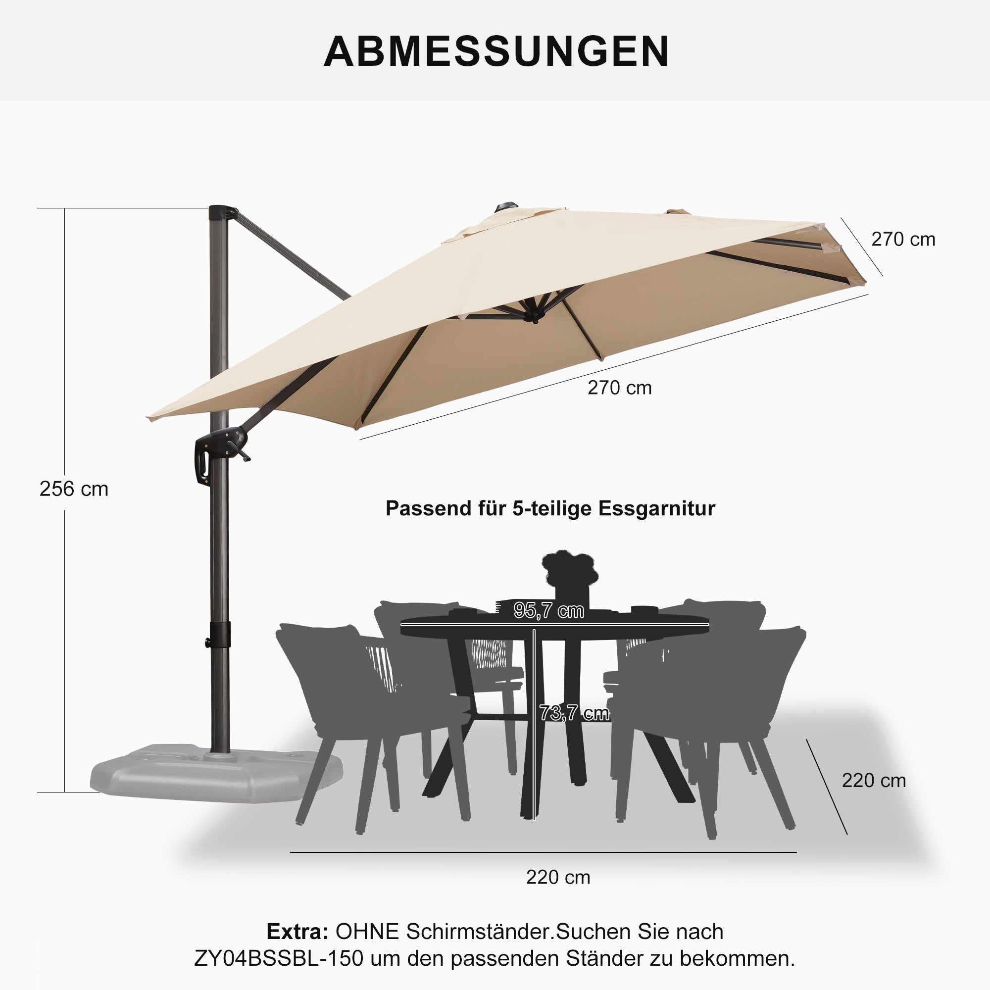 PURPLE LEAF Sonnenschirm Groß Ampelschirm mit Kurbel 360-Grad Drehbar mit Fußpedal für Terrasse, Balkon Sonnenschutz