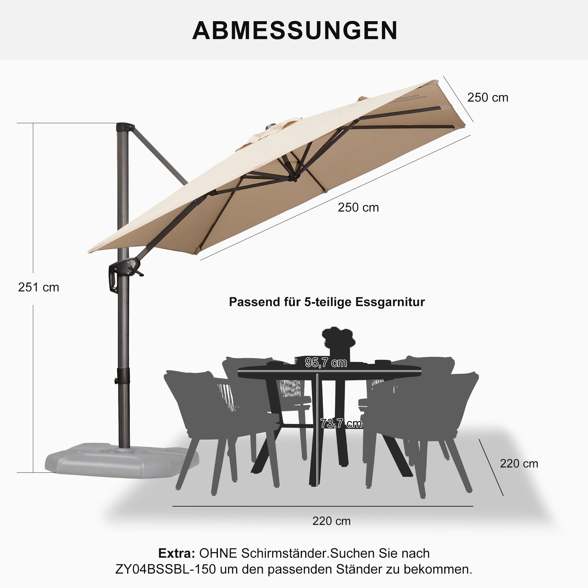 PURPLE LEAF Sonnenschirm Groß Ampelschirm mit Kurbel 360-Grad Drehbar mit Fußpedal für Terrasse, Balkon Sonnenschutz